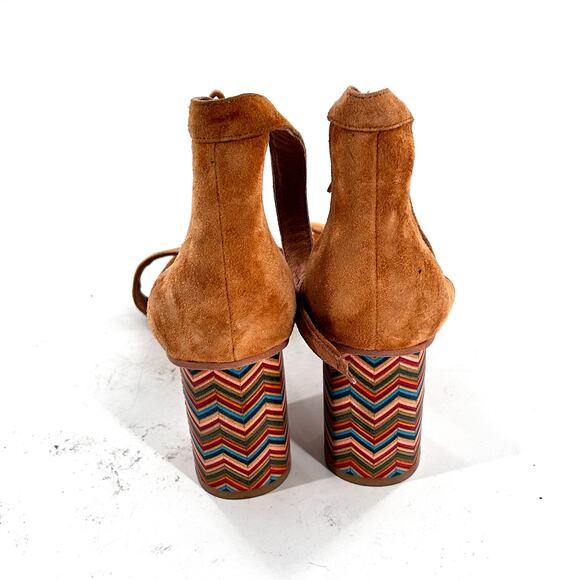 Jeffrey Campbell Purdy Heels 8 NWOT Tan Sandals Chevron Travel Resort Cruise - Picture 3 of 8